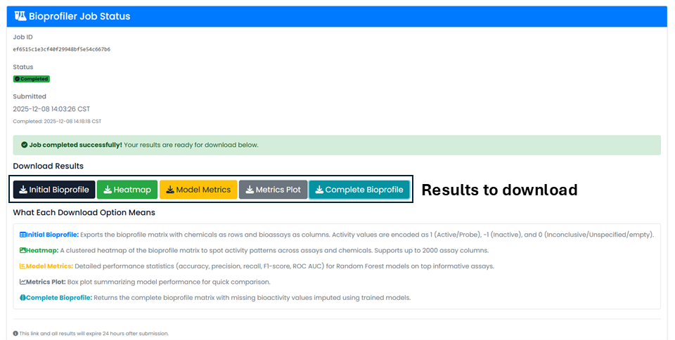 Bioprofiler results available to download